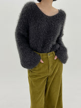 チャコールププVネックニット/Charcoal Pupu V-neck Knit