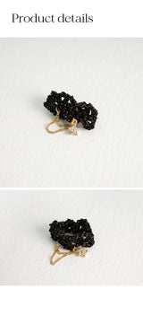 ニットウィズチェーンレイヤードリング/Black knit with chain layered ring