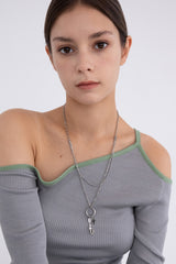 2ディファレントテクスチャーチェーンレイヤードネックレス/[Unisex] 2 different texture chain layered necklace