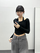 Halter-Neck Shirring Crop T
