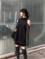 オフショルダースリットウィンドアノラックパーカー / shoulder slit wind anorak hood
