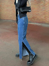 ワイドフィットスリットミディアムブルーデニムパンツ/WIDE FIT SLIT MEDIUM BLUE DENIM PANTS [16634]