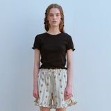 レースヘムハーフスリーブTシャツ / LACE HEM HALF SLEEVE TEE, BLACK