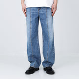 リラックスフィットフロントシームウォッシュドデニム / RELAXED FIT FRONT SEAM WASHED DENIM