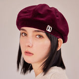 VA Square Stud Octagon Velvet Beret / Burgundy