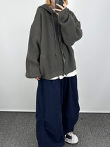 ウォームフーデッドニットジップアップ/Warm hooded knit zip-up