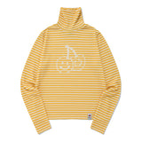 ビッグドゥードゥルチェリーハイネックストライプロングTシャツ／BIG DOODLE CHERRY HIGH NECK STRIPE T-SHIRT [MUSTARD]