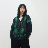 バルキーブラシアンドアーガイルカーディガン/Bulky Brush and Argyle Cardigan_3color