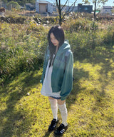vintage denim hood zip-up
