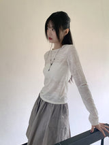 Pezzle see-through paisley slit cropped long-sleeved T-shirt
