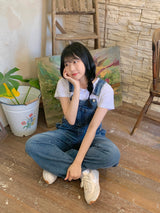 フレンチワイドデニムオーバーオールサスペンダージャンプスーツ / French wide denim overalls suspenders jumpsuit