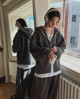 ニットピグメントフードジップアップ / Kint pigment hood zip-up (3 color)