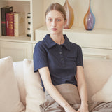 [LINE] Unbalanced Ribbed Polo T-shirt (Navy) (6696648999030)