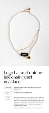 ロゴバーアンドユニークラインチェーンパールネックレス/Logo bar and unique line chain pearl necklace