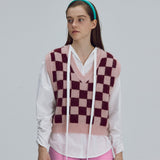 Kid-mohair checkerboard vest - Pink (6674921062518)