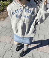 vintage denim hood zip-up