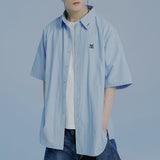 リーセントロゴストライプハーフシャツ/RECENT LOGO HALF SHIRT_SKY BLUE