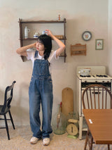 フレンチワイドデニムオーバーオールサスペンダージャンプスーツ / French wide denim overalls suspenders jumpsuit