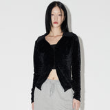 Vintage Velvet Collar Cardigan [BLACK] (6618805633142)