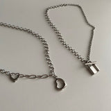 ツインハートボールドチェーンチョーカーロングネックレス / cuh Twin Heart Bold Chain Choker Long Necklace