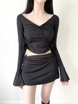 893. コタシャーリングスリットリボンミニスカート / 893. Cota shirring slit ribbon mini sk (2color)