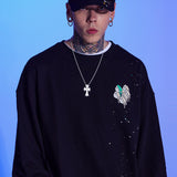HEART PRINTING PAINTING SWEAT SHIRT-BLACK