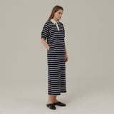 ストライプカラーマクシドレス / STRIPE COLLAR MAXI DRESS_NAVY