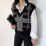 Houndstooth V-Neck Knit Vest
