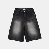ブラックカットウォッシュバミューダデニムハーフパンツ