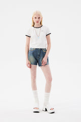 チェリーレーステープスリムTシャツ / CHERRY LACE TAPE SLIM T-SHIRT [WHITE]
