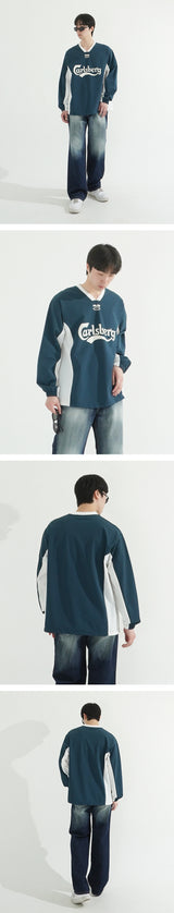 Sporty String V-neck Nylon Sweatshirt