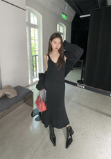 black knit long dress