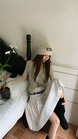 Oatmeal Long Sleeve Strap Top (with Inner)