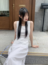 リボン ノースリーブ ベスト ブラウス/ Betin Back-slit Ribbon Sleeveless Vest Blouse