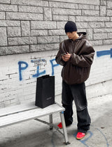 No.0458 leather hood bomber padding JP