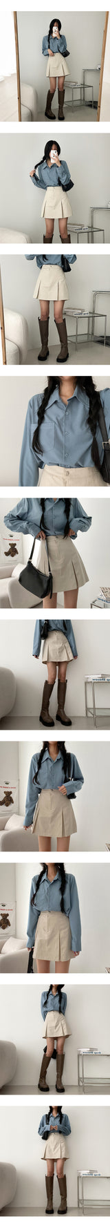Hip Pleats Short Mini Skirt
