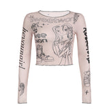カートゥーンメッシュシースルー長袖Tシャツ