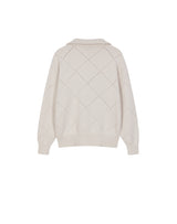 HALF ZIP UP PUNCHING RHOMBUS SWEATER IVORY (6691448455286)