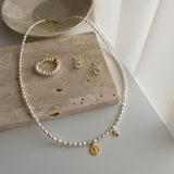 淡水パールコインクロスレイヤードチョーカーネックレス/daco Silver 925 Fresh Water Pearl Coin Cross Layered Choker Necklace
