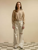 LINE OPEN COLLAR KNIT (BEIGE) (6675326009462)