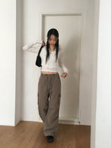 Fixer ribbed pocket cropped hooded zip-up