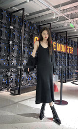 black knit long dress