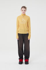 ビッグドゥードゥルチェリーハイネックストライプロングTシャツ／BIG DOODLE CHERRY HIGH NECK STRIPE T-SHIRT [MUSTARD]