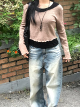 ビンテージツインキャットウォッシングデニムワイドパンツ