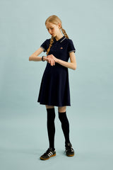 スモールチェリーフレアーピケドレス／SMALL CHERRY FLARED PIQUE DRESS [NAVY]