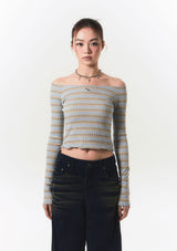 smooth off shoulder top - blue stripe