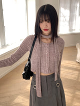 [Muffler Set] Forearm Bokashi Ribbed Button Cardigan