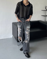 OA クロッフルカラーニットウェア / OA Croffle Collar Knitwear (4 colors)