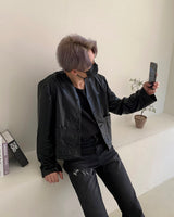 クロップドレザーカーディガン/SI Cropped Leather Cardigan (3 colors)