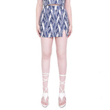デニムジャカードスリットミニスカート/Denim jacquard slit mini skirts (navy)